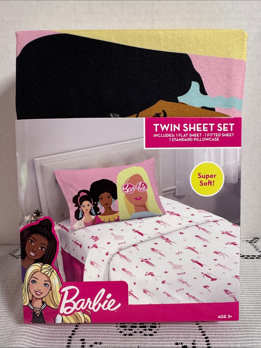 Barbie Pink & White Twin Size Sheet Set Be Barbie Design